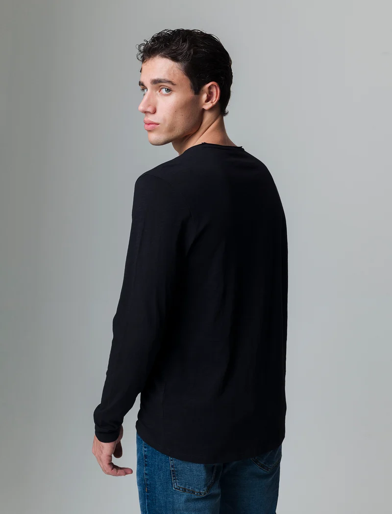 T-shirt basic in cotone slub da uomo - Nero