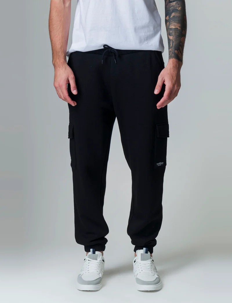 Pantaloni in felpa con tasconi da uomo - Nero