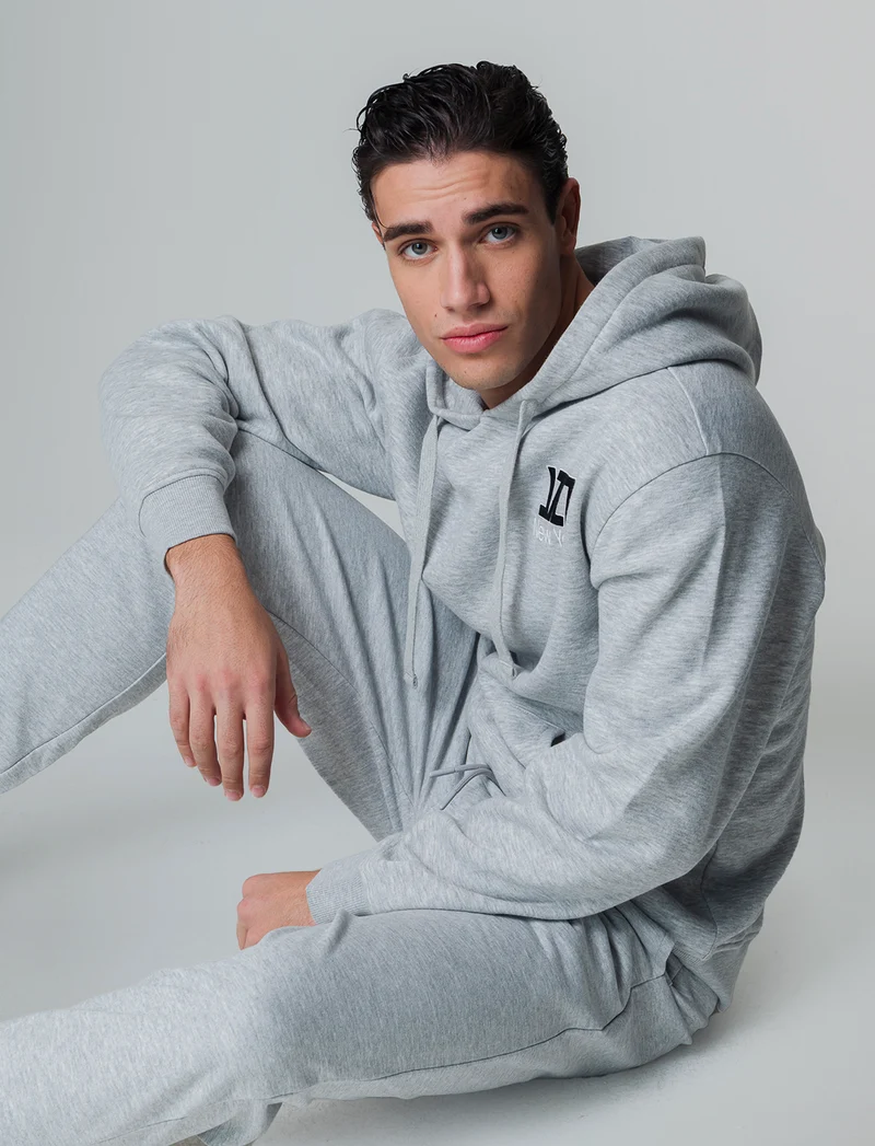 Felpa con stampe e cappuccio da uomo - Grigio mel.