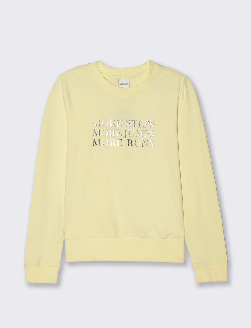 T-shirt manica lunga con stampa da donna - Giallo pastello