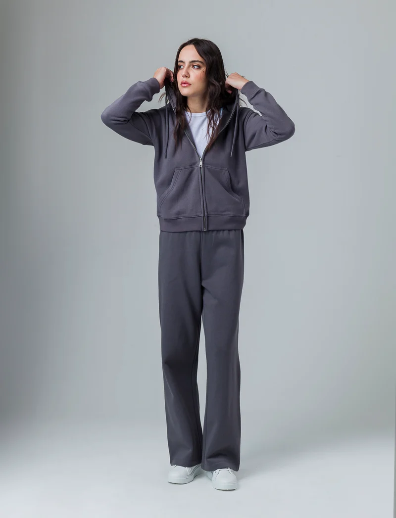 Felpa con cappuccio e zip da donna - Grigio piombo
