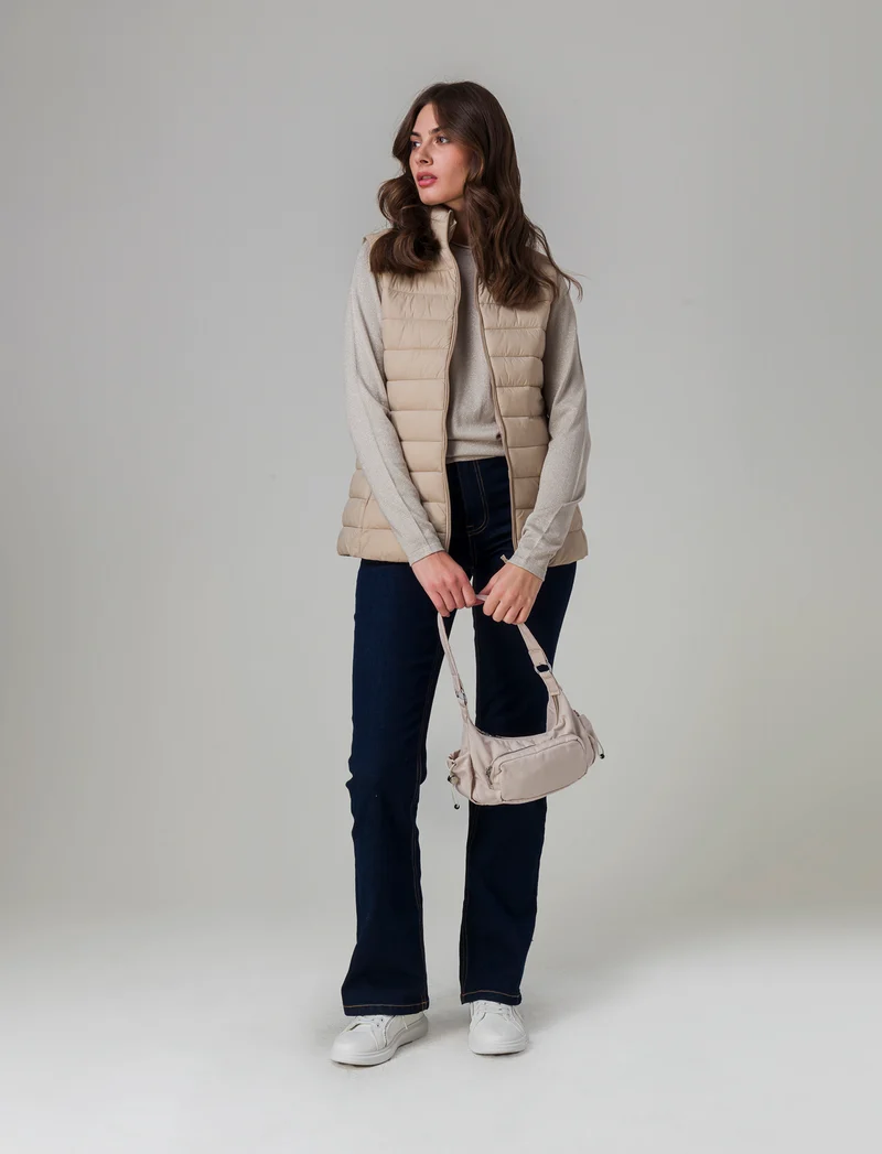 Giubbotto smanicato imbottito da donna - Beige corda