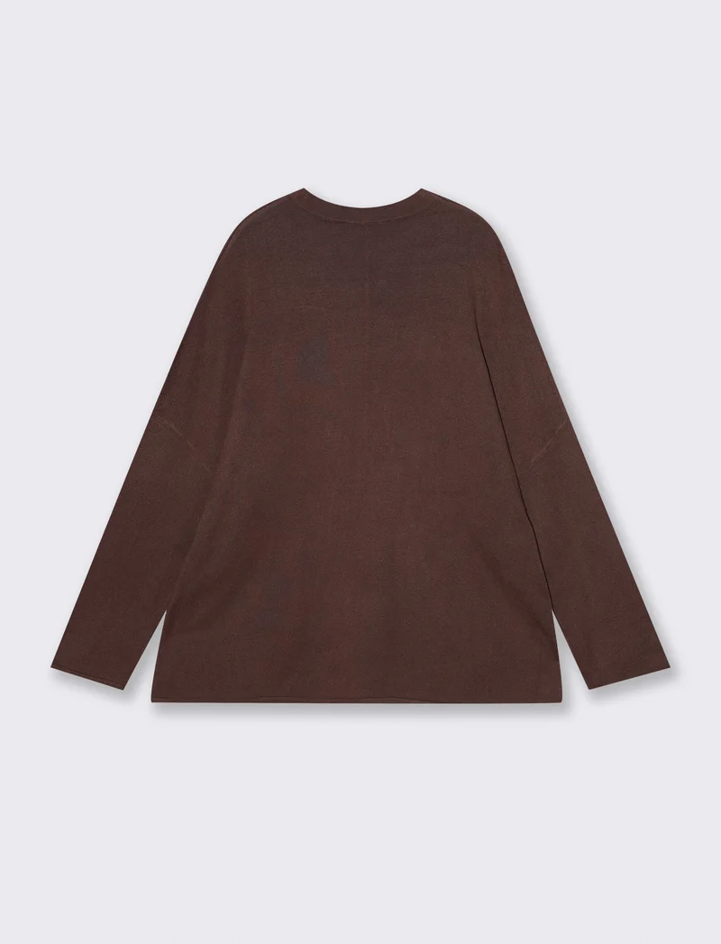 Pullover Mezzo Collo con Spacchi Fianchi - Marrone