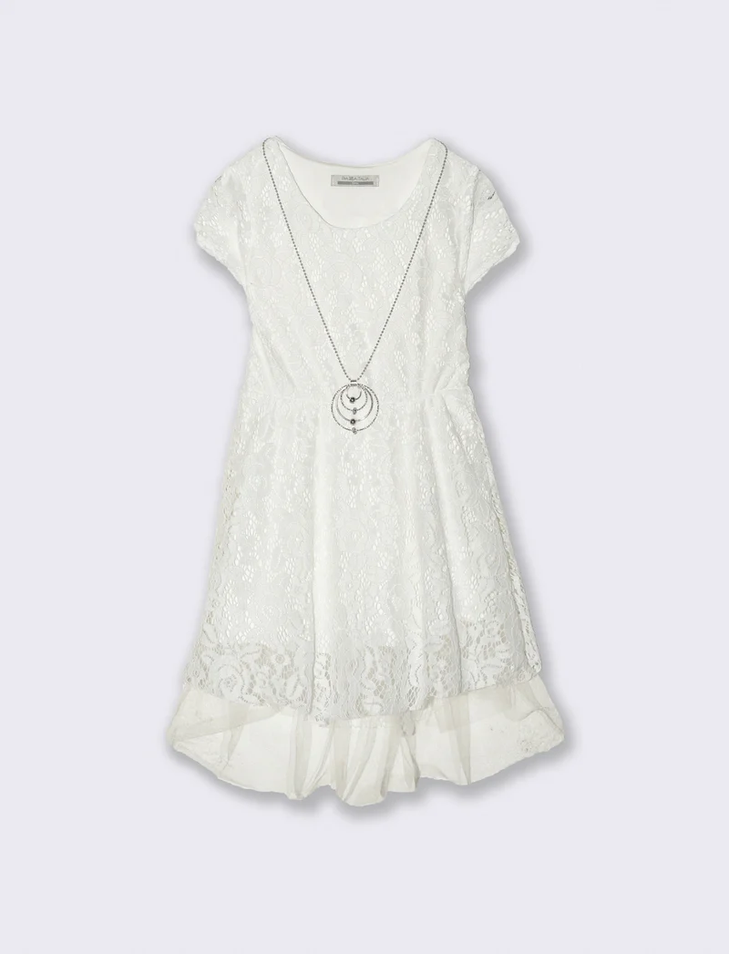 Abito da bambina svasato con balza in tulle - Bianco