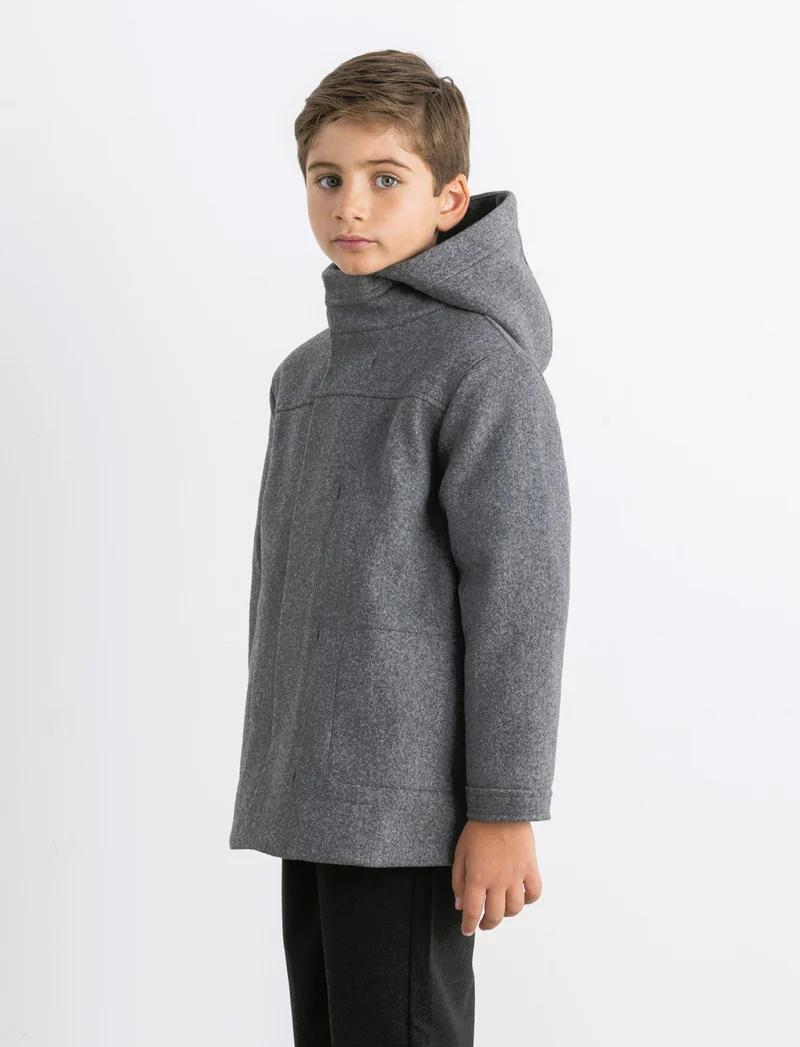 Cappotto con cappuccio. - Grigio