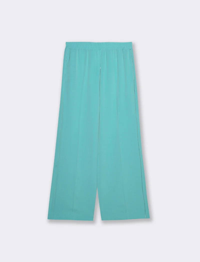 Pantalone palazzo con vita elasticizzata e coulisse regolabile. - Verde acqua