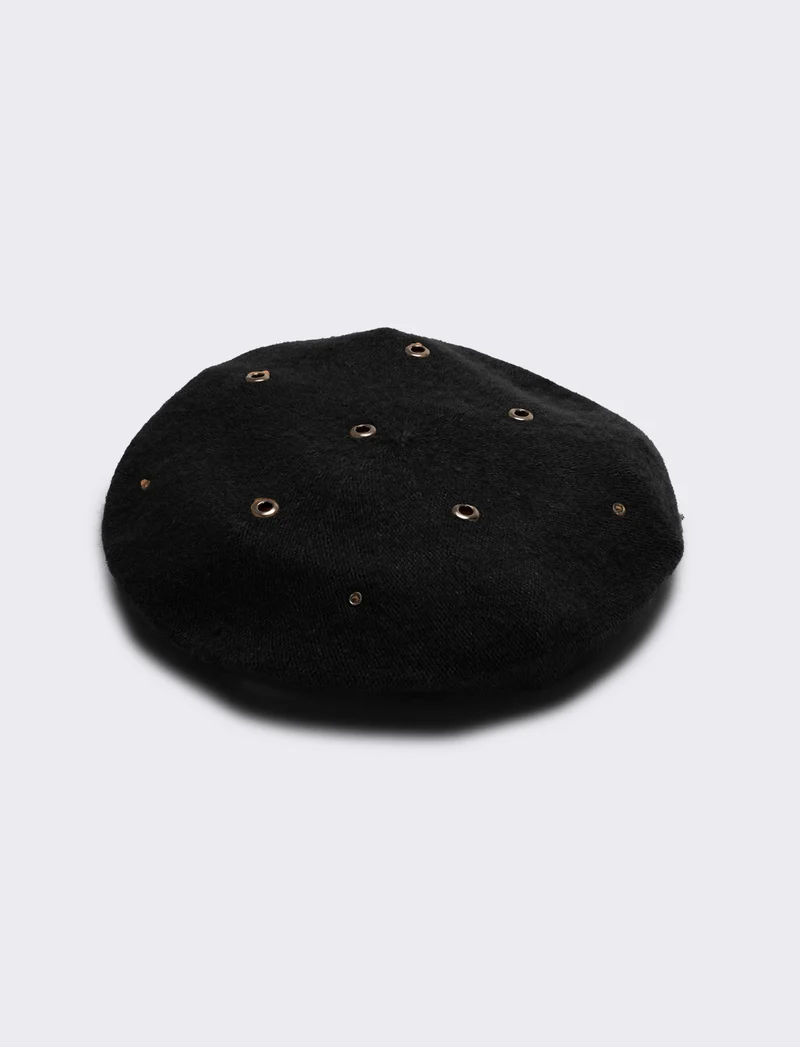 Cappello basco donna con rivetti - Nero