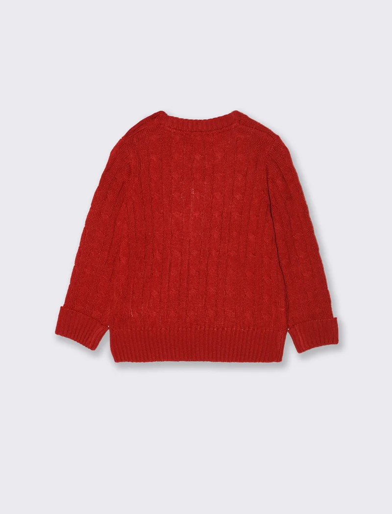 Maglia trecce con ricamo - Rosso