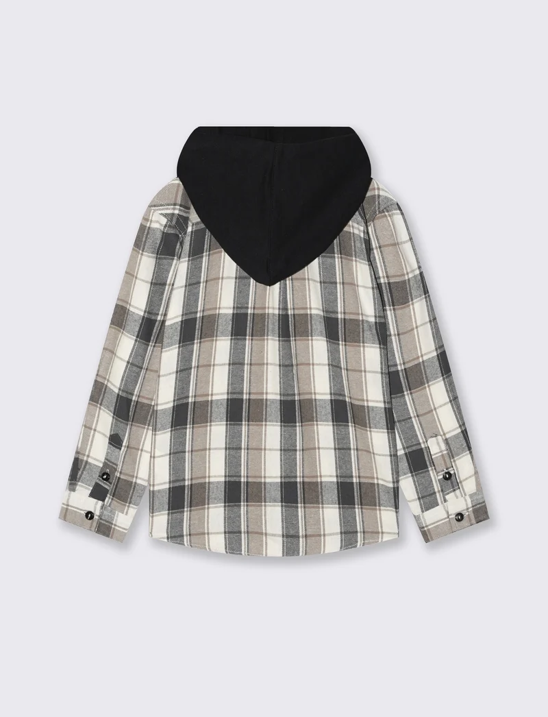 Camicia in flanella con cappuccio - Fantasia