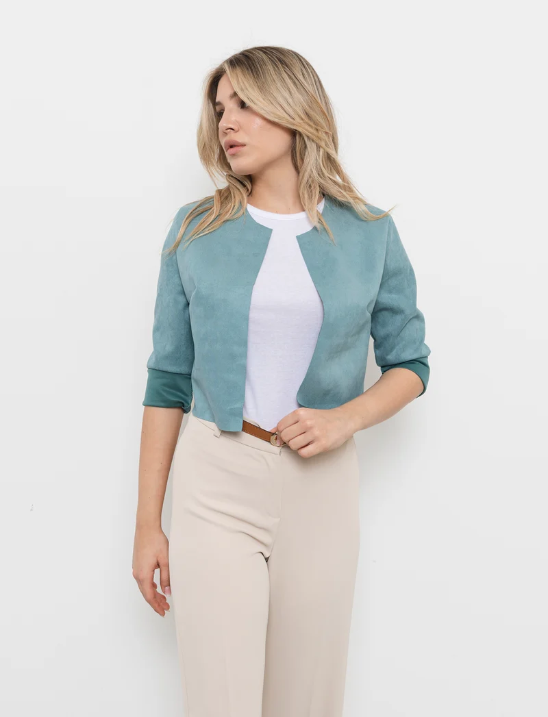 Giacca corta in tessuto scamosciato donna - Verde