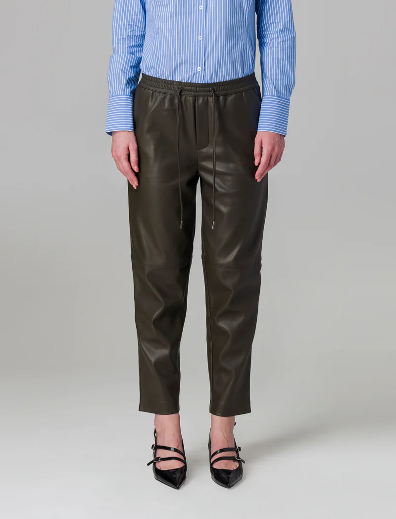 Pantalone effetto pelle da donna - Verde militare