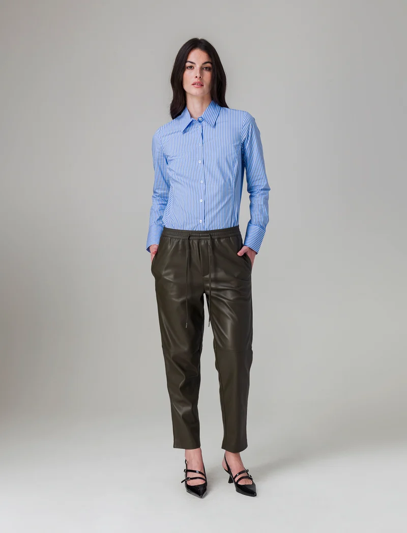 Pantalone effetto pelle da donna - Verde militare
