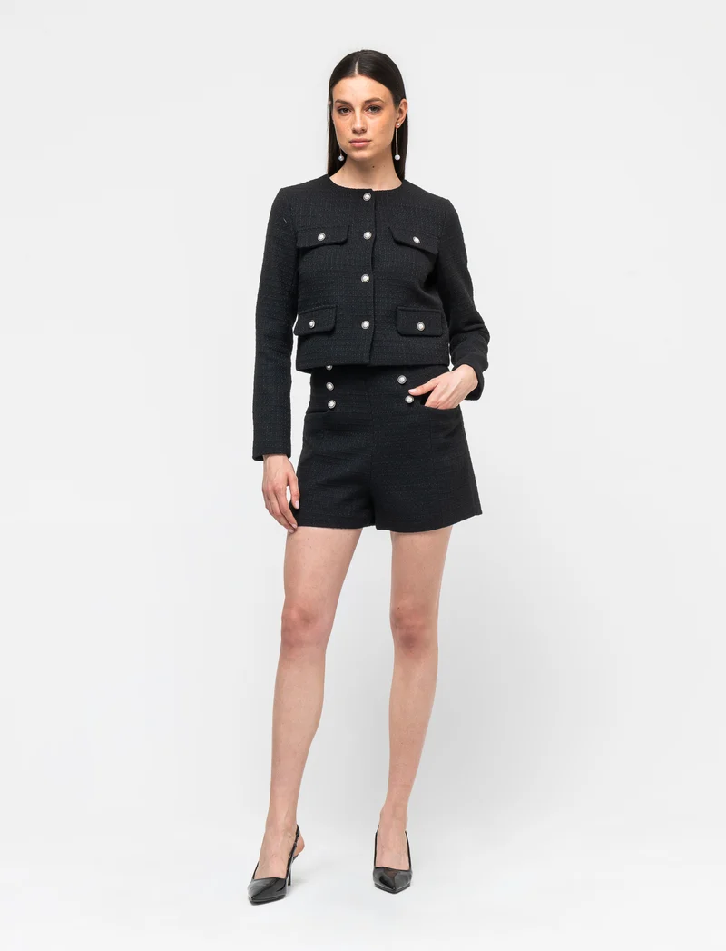 Pantaloncio con bottoni da donna - Nero