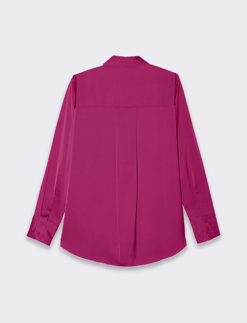 Camicia manica lunga in satin con strass da donna - Vinaccia