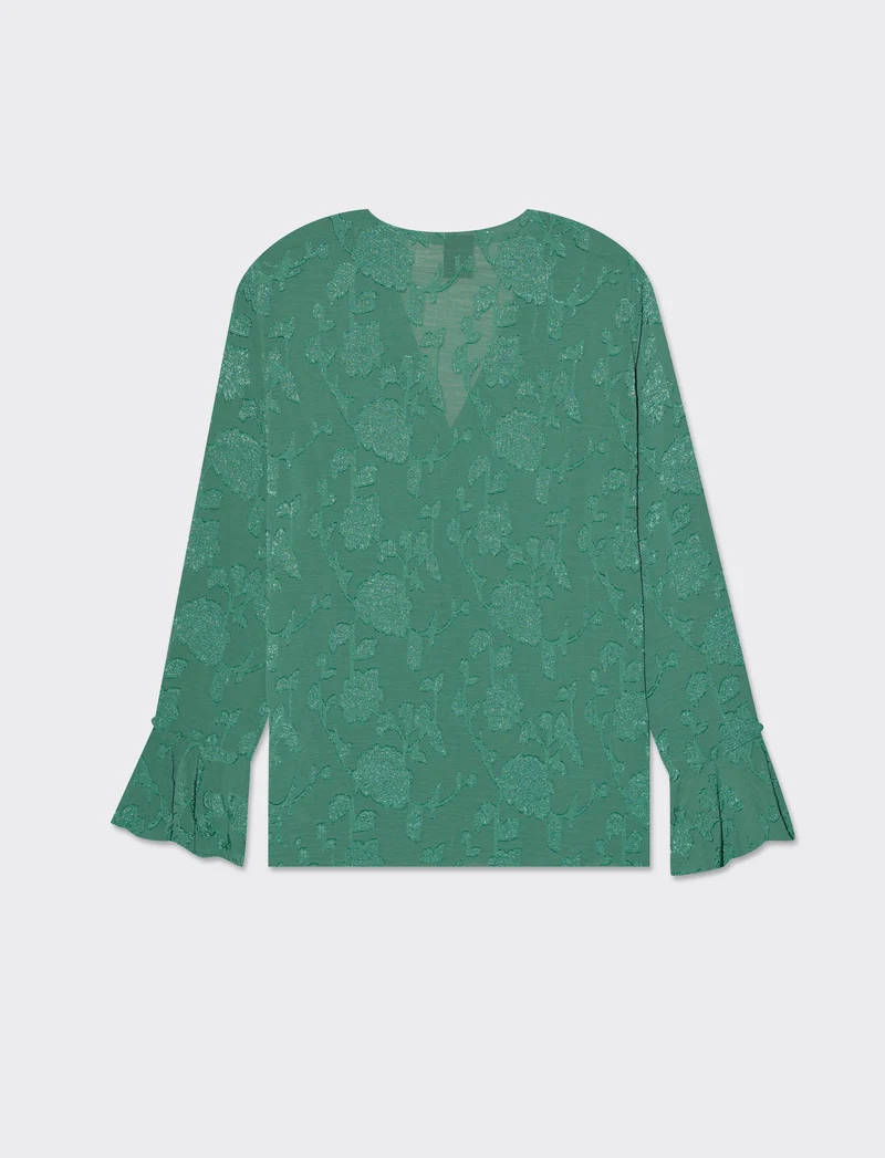 Camicia a manica lunga con scollo a V da donna - Verde prato