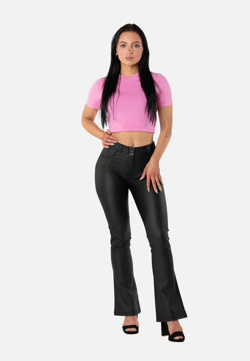 WR.UP Push-Up Regular Waist Mini Flare Vegan Leather Pant - Black