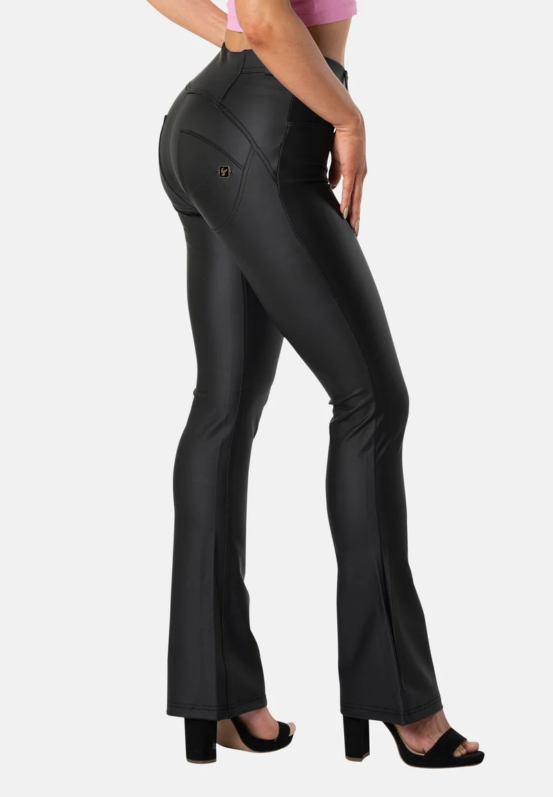 WR.UP Push-Up Regular Waist Mini Flare Vegan Leather Pant - Black