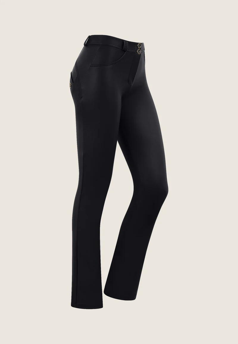 WR.UP Push-Up Regular Waist Mini Flare Vegan Leather Pant - Black