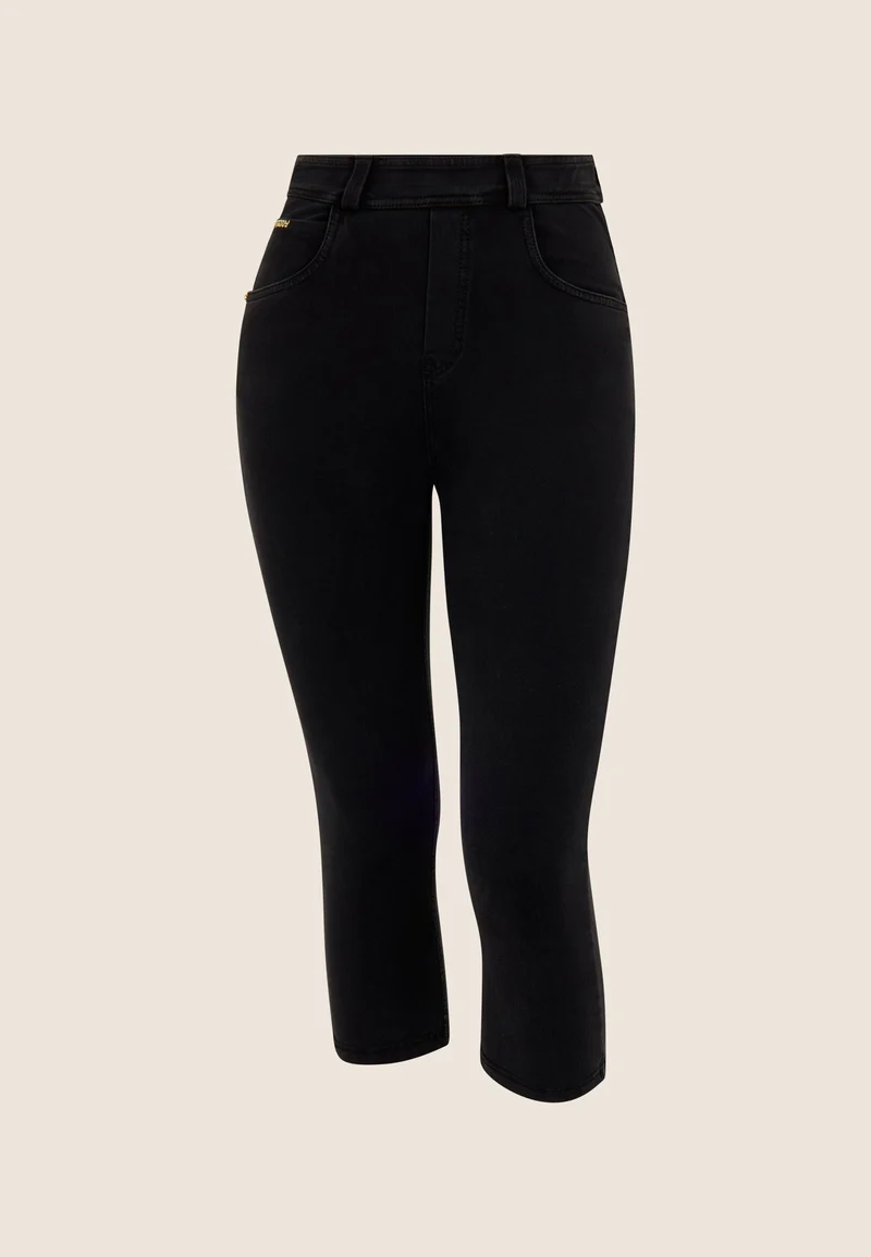 N.O.W. Yoga High Waist Skinny Capri Denim Jeans - Denim Black - Black Seam