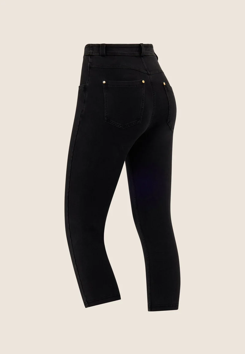 N.O.W. Yoga High Waist Skinny Capri Denim Jeans - Denim Black - Black Seam