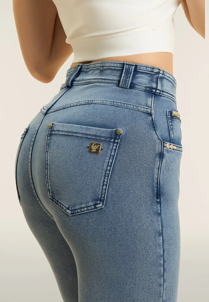 N.O.W. Yoga High Waist Skinny Capri Denim Jeans - Denim Med. Blue - Blue Seam