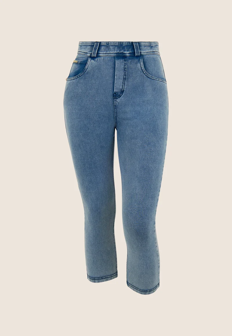 N.O.W. Yoga High Waist Skinny Capri Denim Jeans - Denim Med. Blue - Blue Seam
