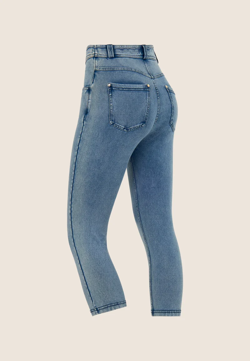 N.O.W. Yoga High Waist Skinny Capri Denim Jeans - Denim Med. Blue - Blue Seam