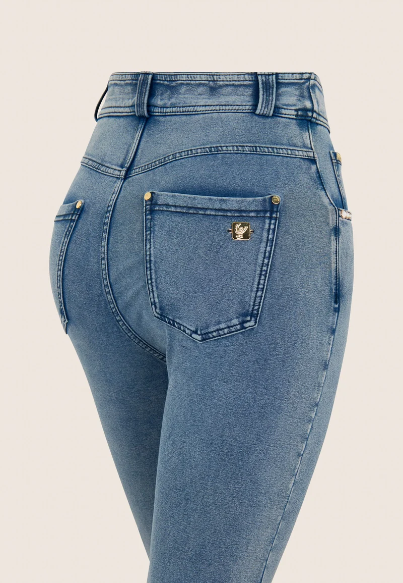 N.O.W. Yoga High Waist Skinny Capri Denim Jeans - Denim Med. Blue - Blue Seam