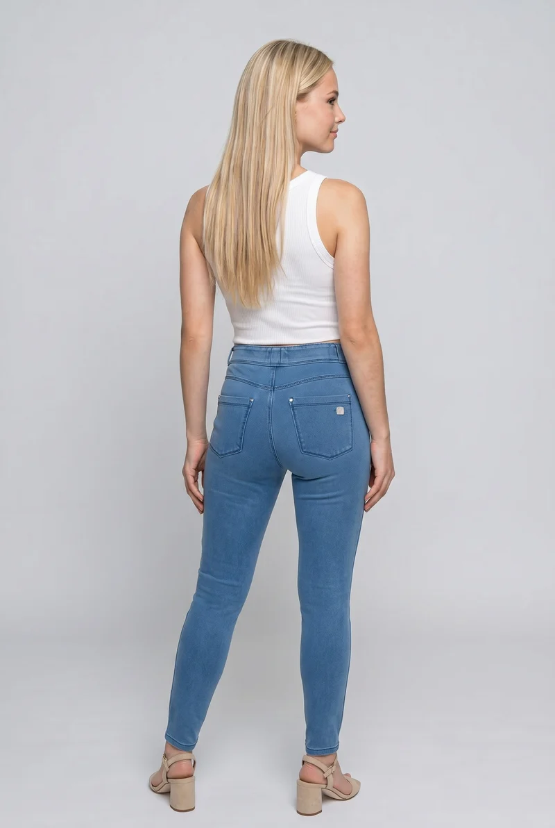 N.O.W. Comfort Mid Waist Skinny Denim Jeans - Denim Light Blue - Blue Seam