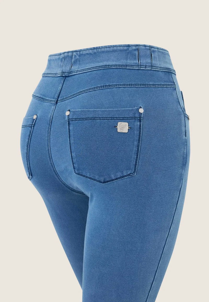 N.O.W. Comfort Mid Waist Skinny Denim Jeans - Denim Light Blue - Blue Seam