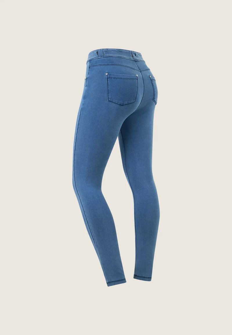 N.O.W. Comfort Mid Waist Skinny Denim Jeans - Denim Light Blue - Blue Seam