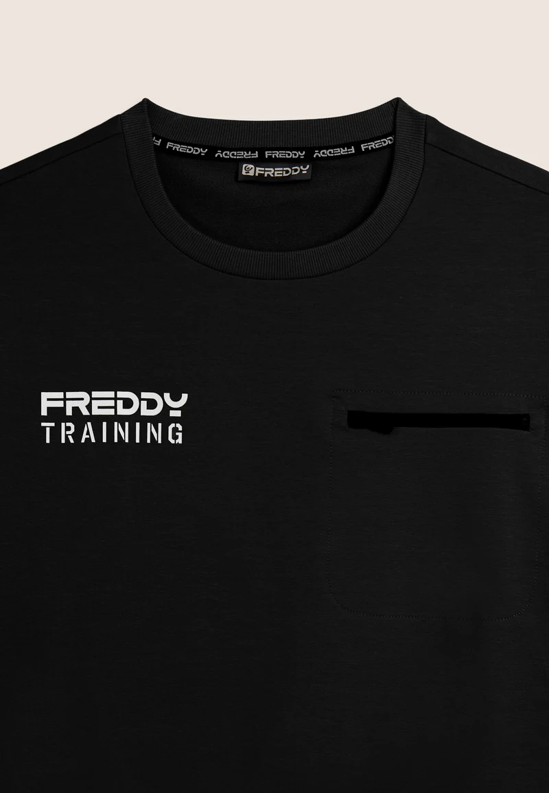 Crew neck sweatshirt in baby French terry with zip pocket - Black