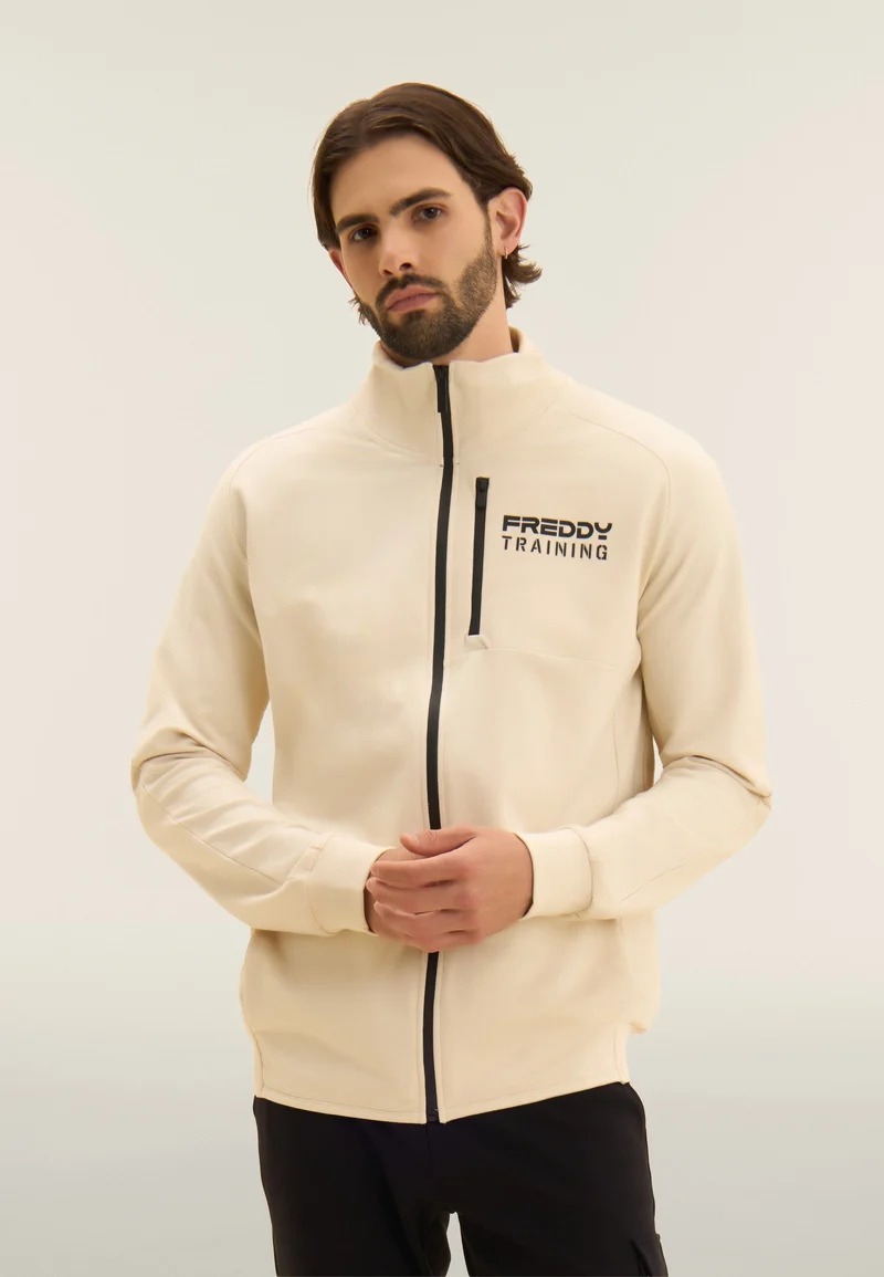 Zip sweatshirt with breast pocket and sporty stitching - White Swan
