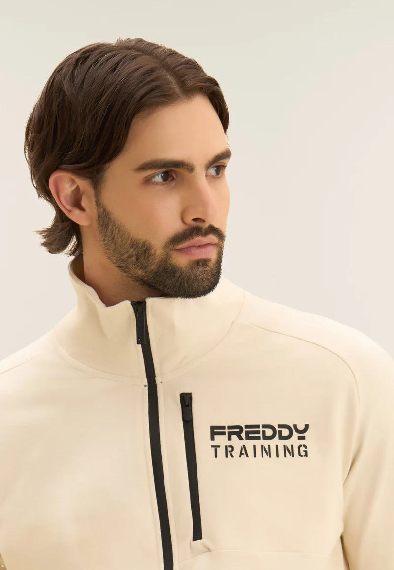 Zip sweatshirt with breast pocket and sporty stitching - White Swan