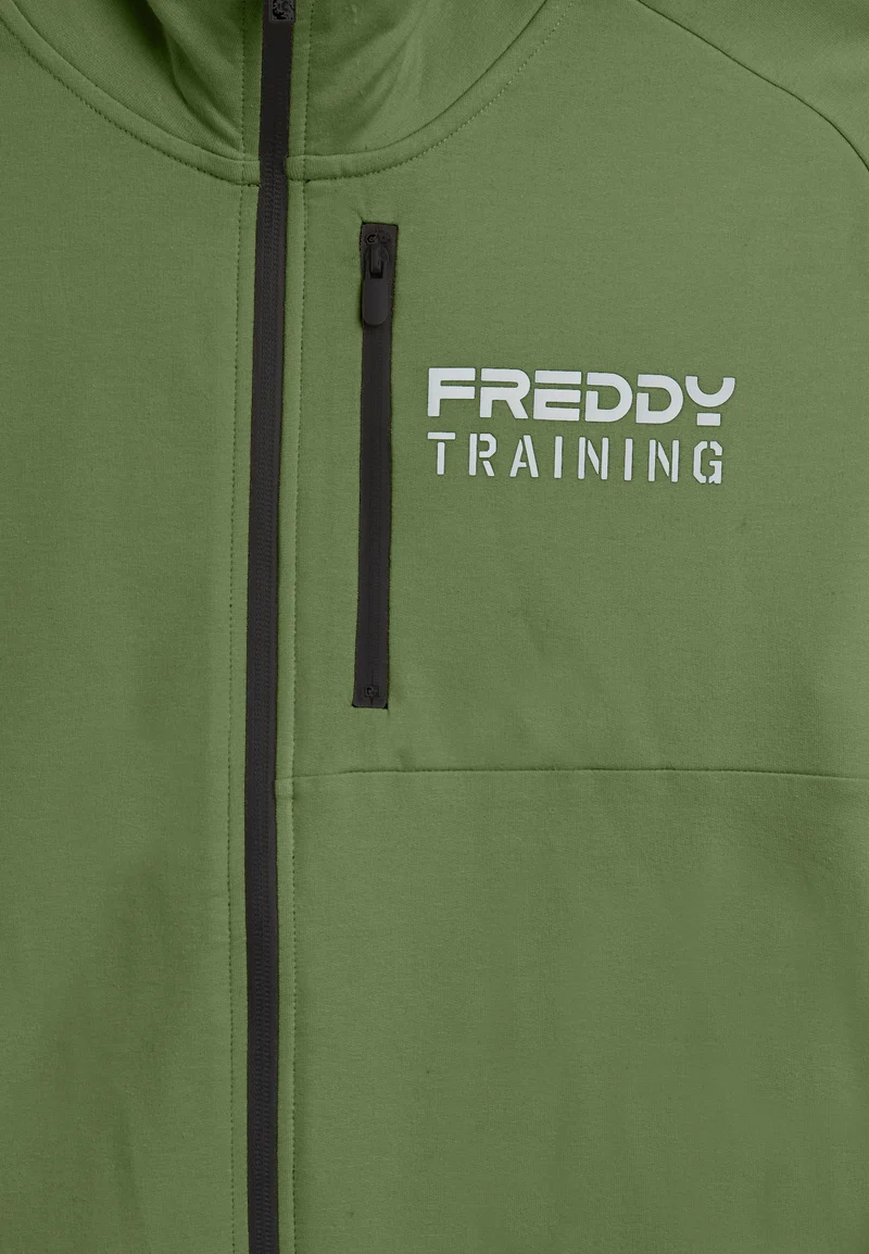 Zip sweatshirt with breast pocket and sporty stitching - Hedge Green