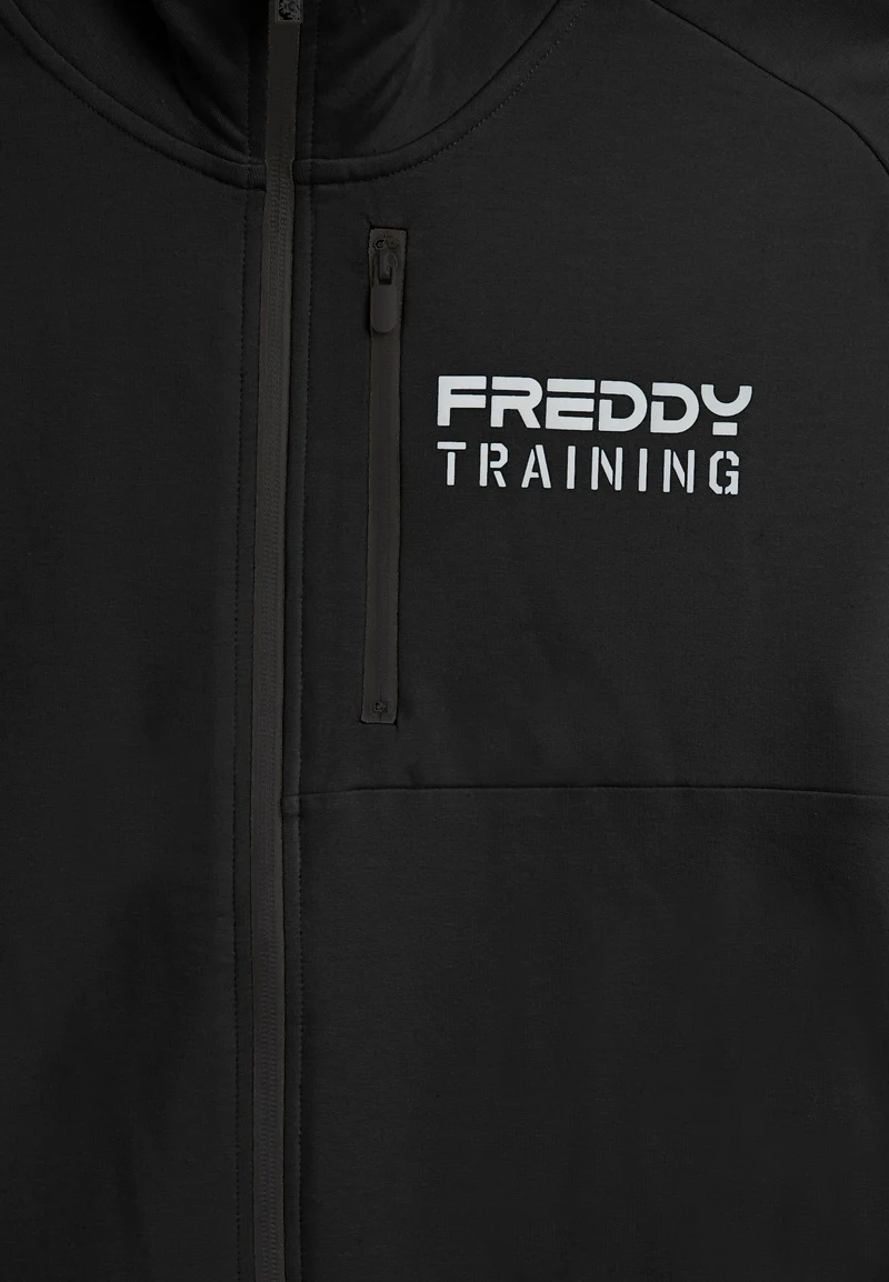 Zip sweatshirt with breast pocket and sporty stitching - Black