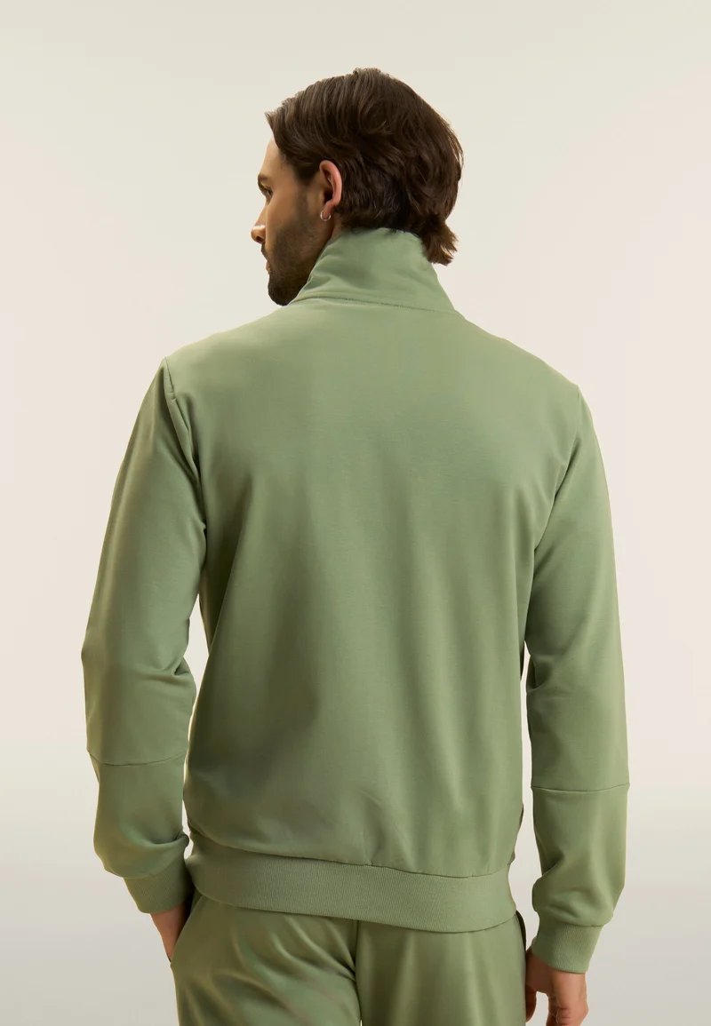 Full-zip sweatshirt and hoodie with tone-on-tone details - Hedge Green