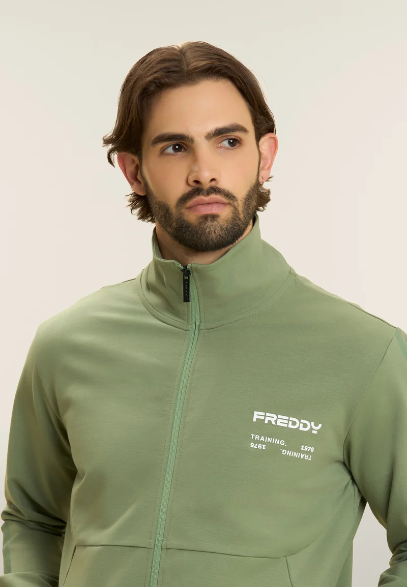 Full-zip sweatshirt and hoodie with tone-on-tone details - Hedge Green