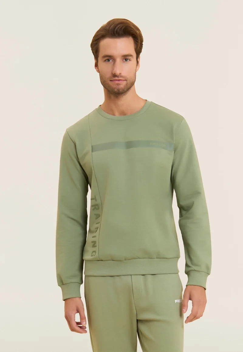 Crew neck sweatshirt with tone-on-tone "TRAINING" print - Hedge Green