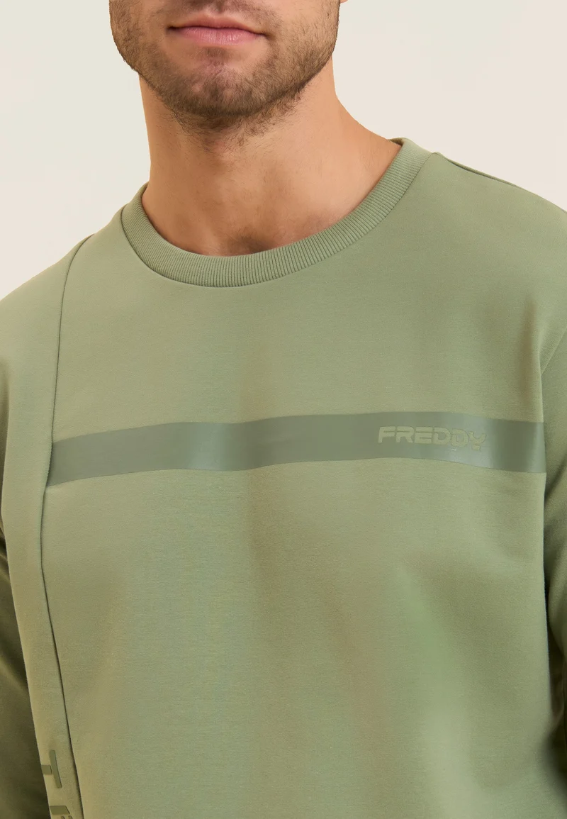 Crew neck sweatshirt with tone-on-tone "TRAINING" print - Hedge Green
