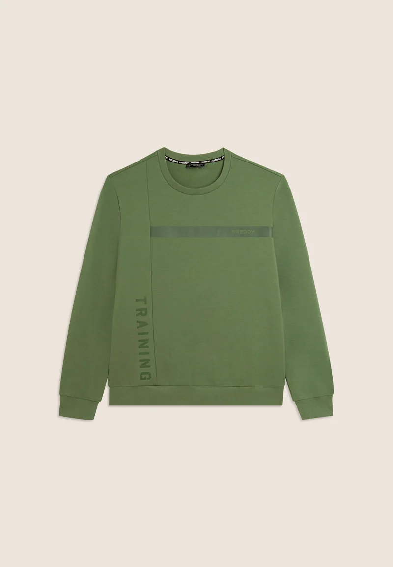 Crew neck sweatshirt with tone-on-tone "TRAINING" print - Hedge Green