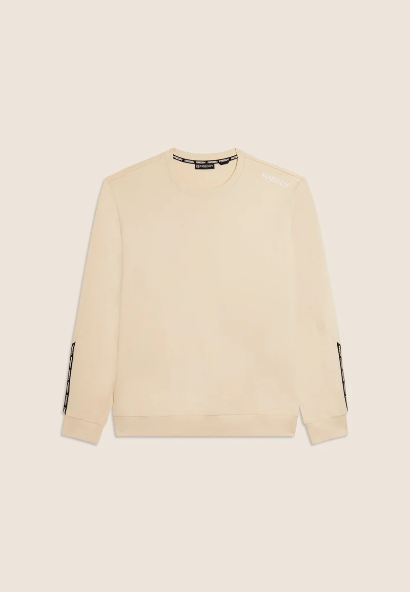 Cotton crew neck sweatshirt with logo insert on sleeves - White Swan