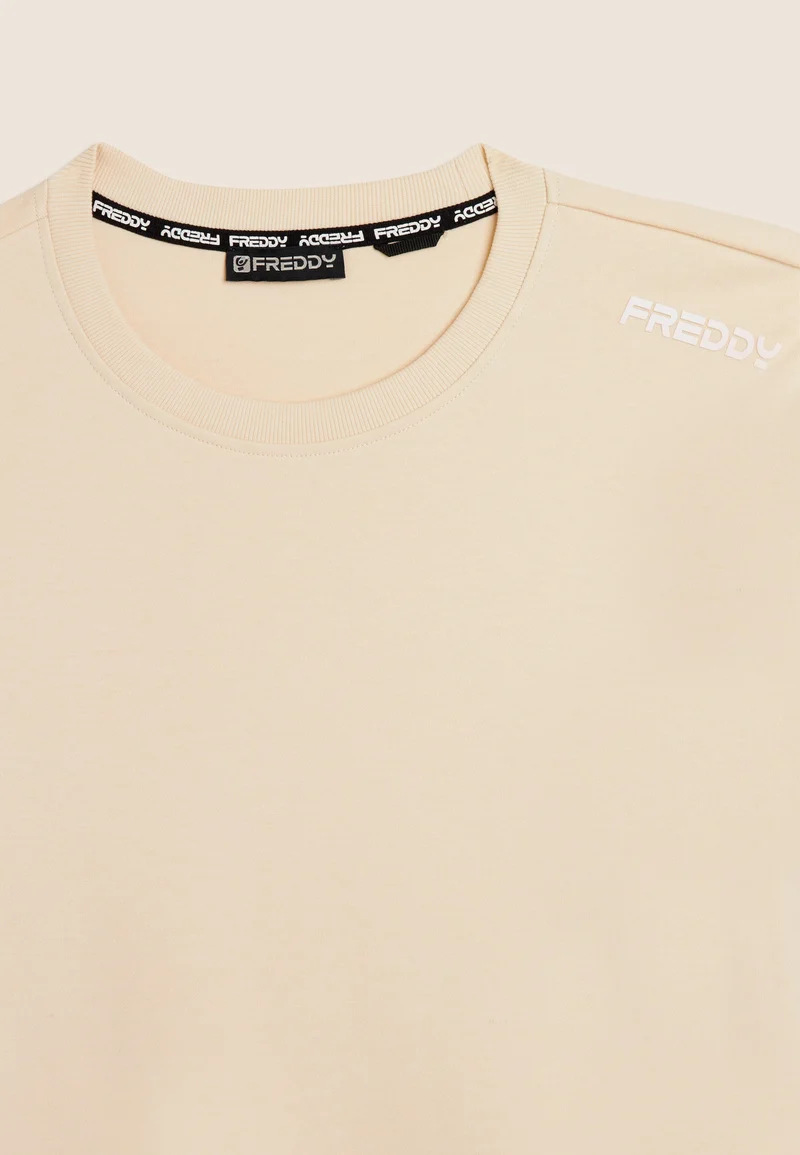 Cotton crew neck sweatshirt with logo insert on sleeves - White Swan