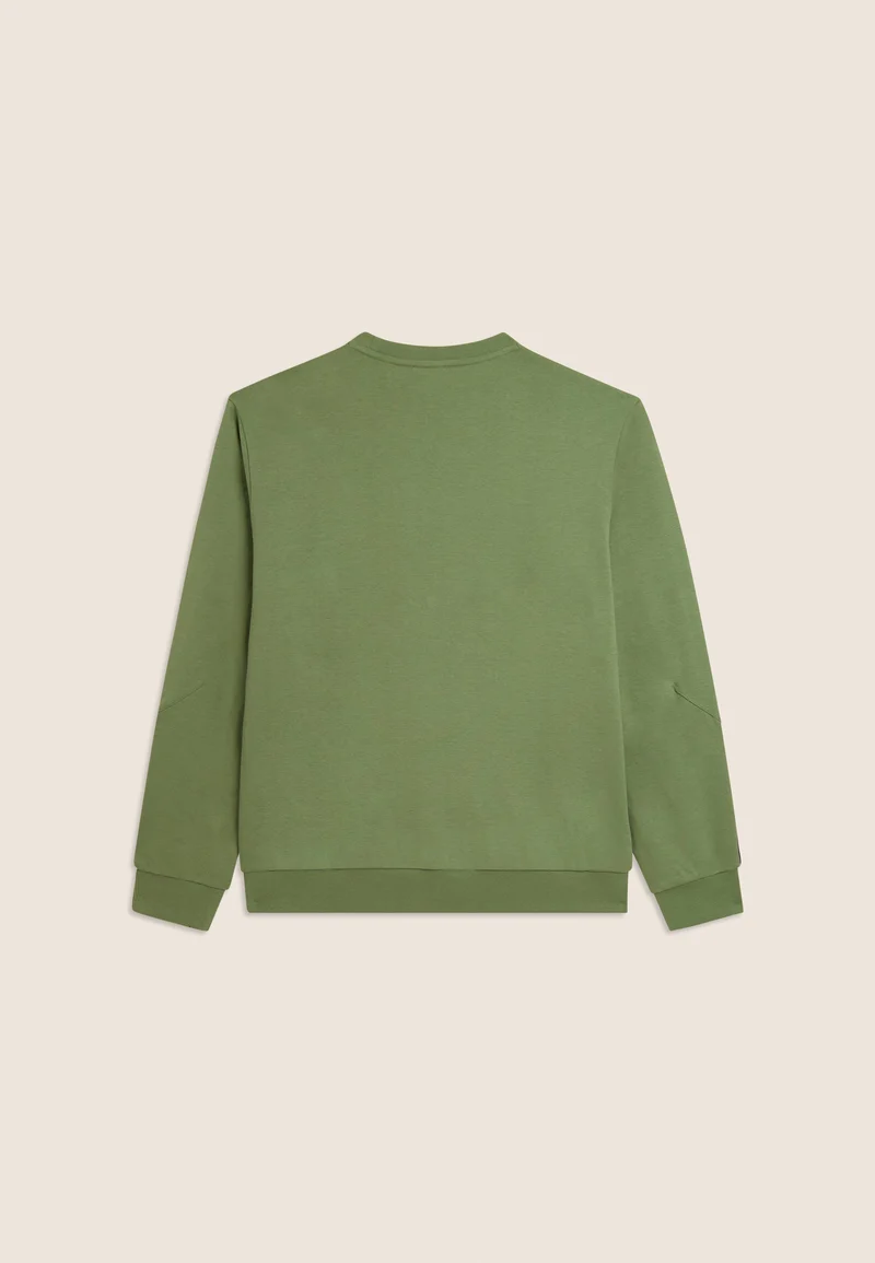 Cotton crew neck sweatshirt with logo insert on sleeves - Hedge Green