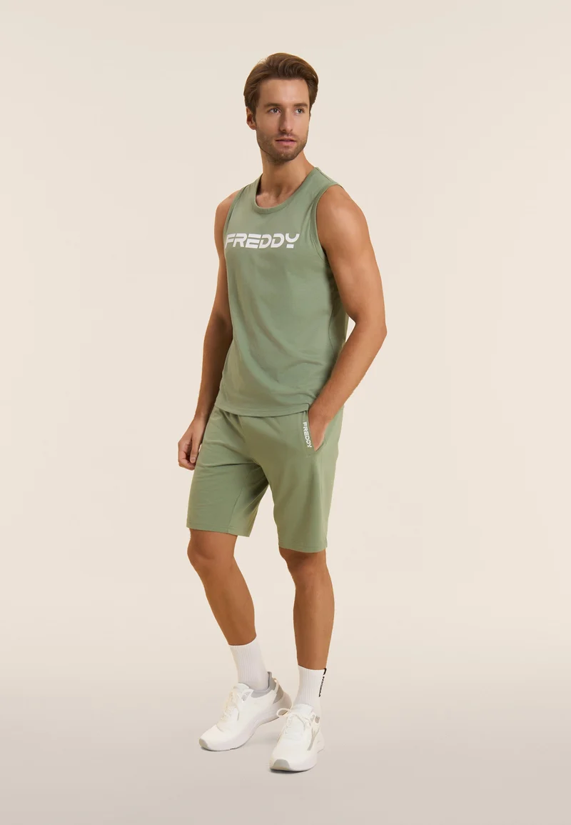 Stretch jersey shorts with breast pocket - Hedge Green