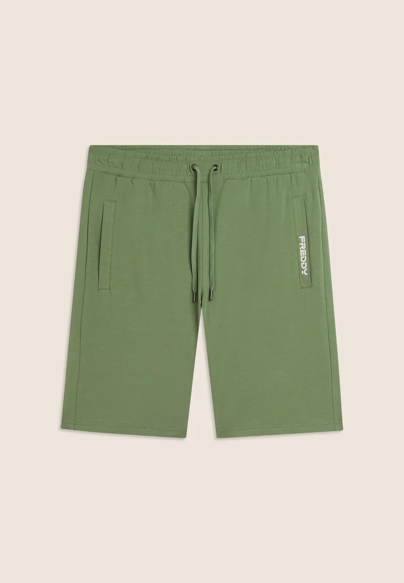 Stretch jersey shorts with breast pocket - Hedge Green