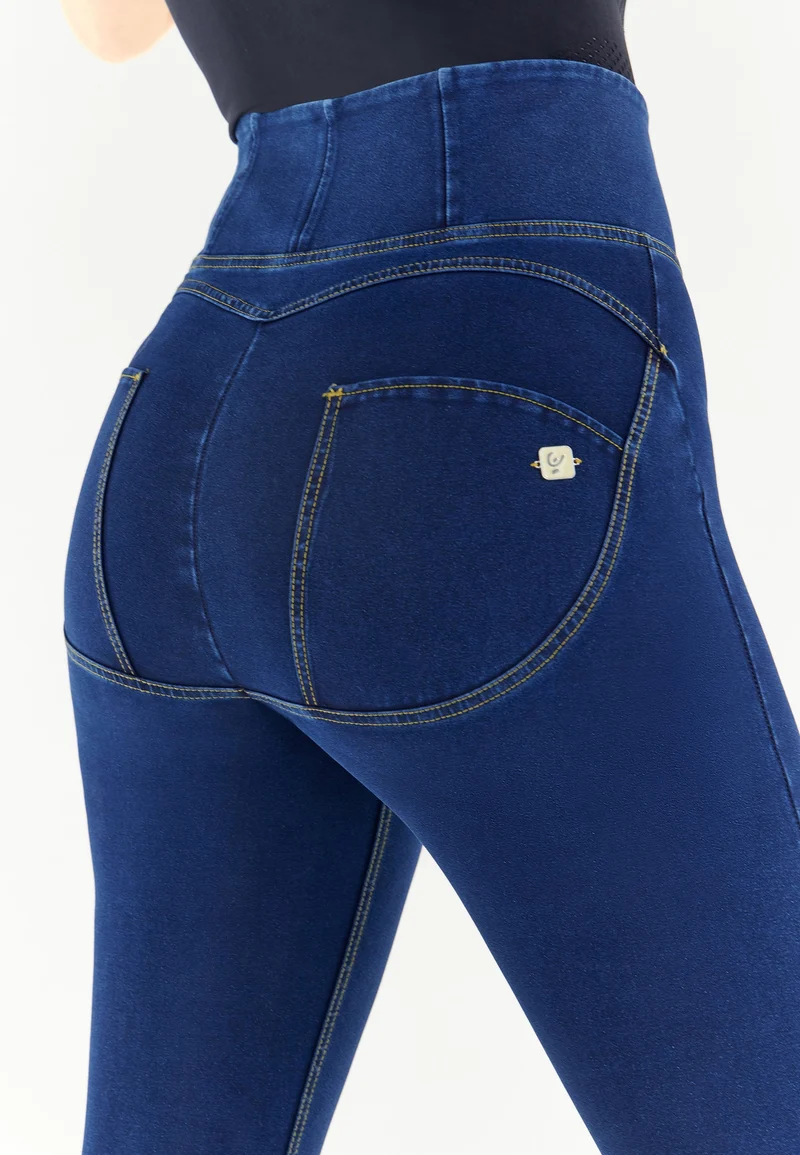 WR.UP Curvy Push-Up High Waist Skinny 7/8 Denim Jeans - Denim Dark Blue - Yellow Seam