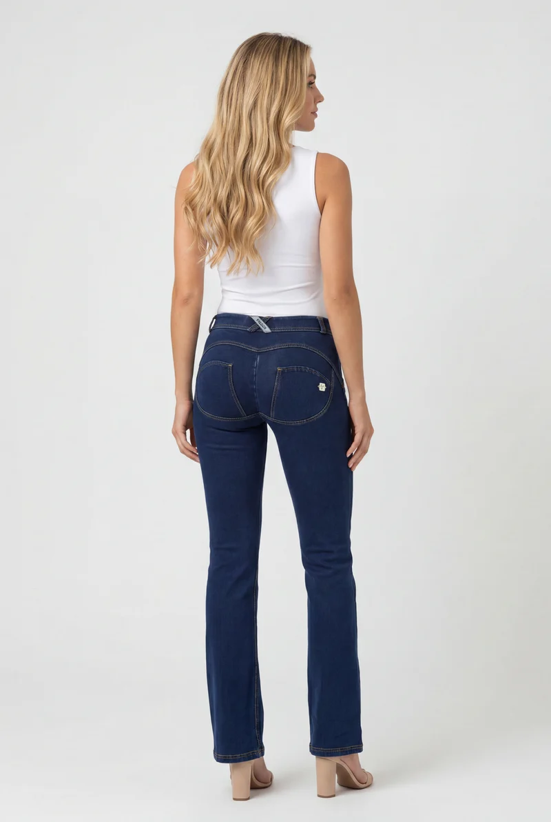 WR.UP Push-Up Regular Waist Flare Denim Jeans - Denim Dark Blue - Blue Seam