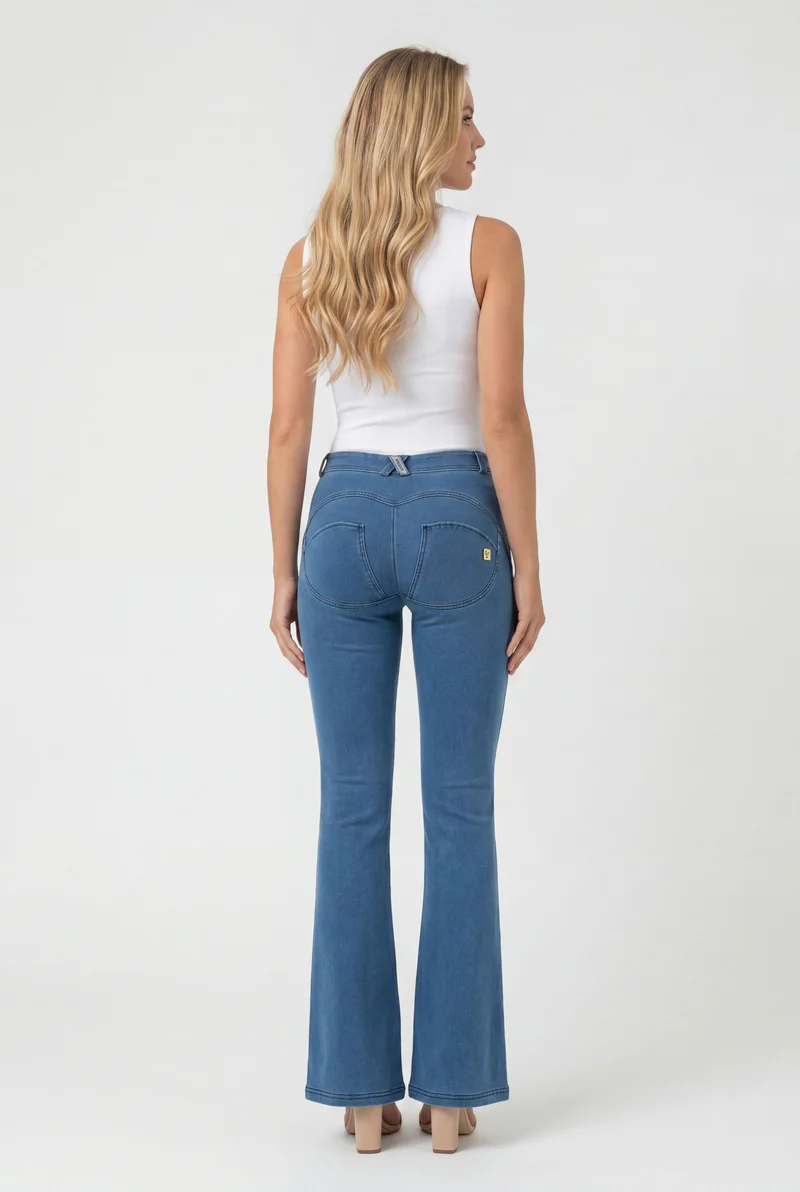 WR.UP Push-Up Regular Waist Flare Denim Jeans - Denim Light Blue - Blue Seam
