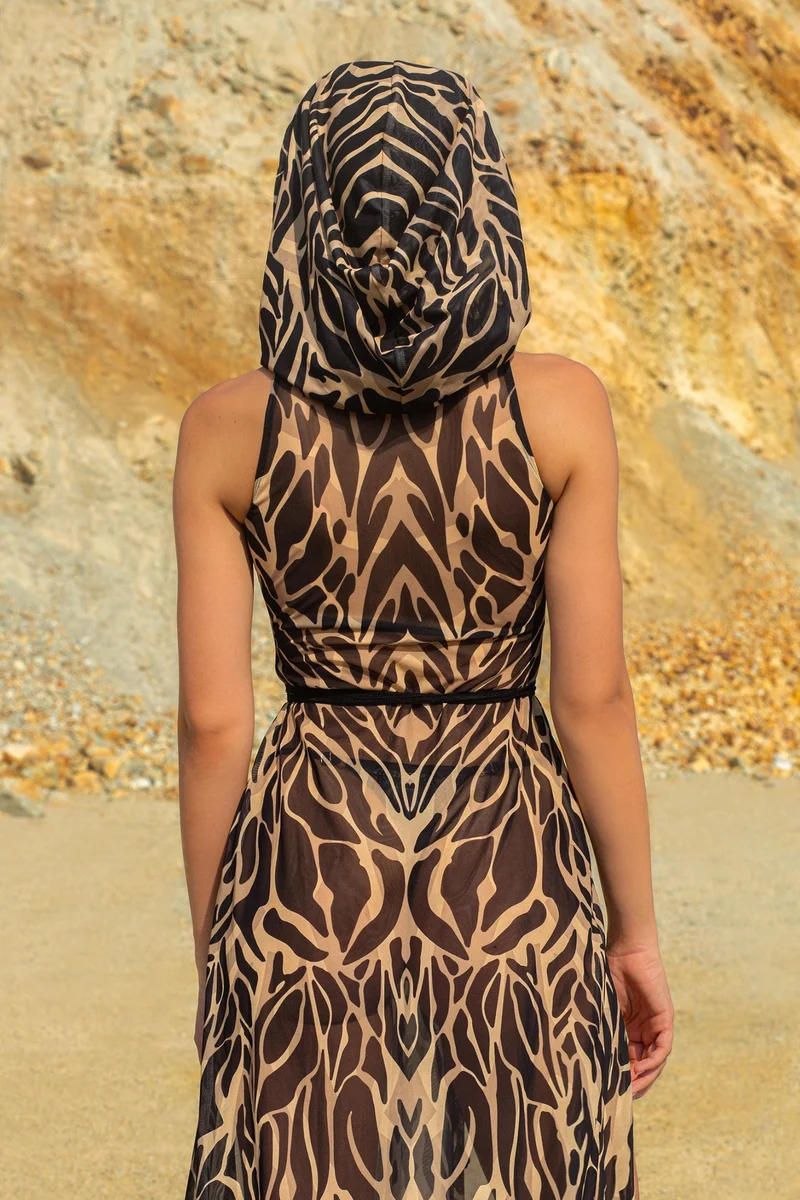 Animalistic Nude Hooded Dress